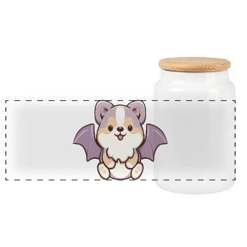Chibi Bat Pup Plushie - Panoramic Cookie Jar with Wooden Lid - white - Front