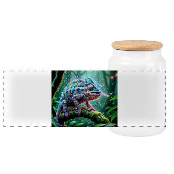 Neon Chameleon Jungle Magic - Panoramic Cookie Jar with Wooden Lid - white - Front