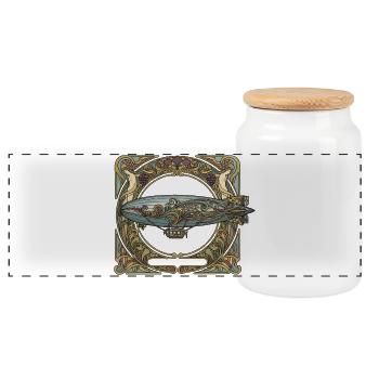 Airship in Art Nouveau frame - Panoramic Cookie Jar with Wooden Lid - white - Front