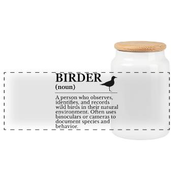 Birder Definition - Birdwatchers - Panoramic Cookie Jar with Wooden Lid - white - Front