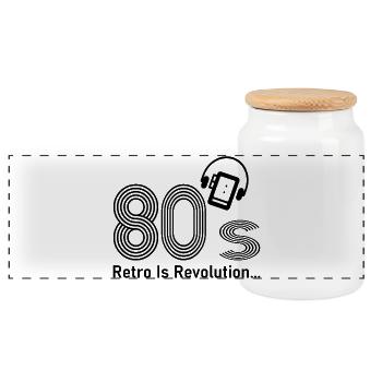 80's - Panoramic Cookie Jar with Wooden Lid - white - Front