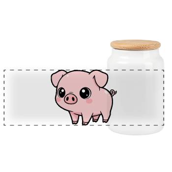Kawaii Pig Cute - Panoramic Cookie Jar with Wooden Lid - white - Front