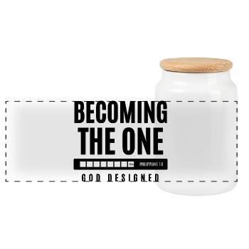 🌱Becoming The One God Designed - Philippians 1:6 - Panoramic Cookie Jar with Wooden Lid - white - Front