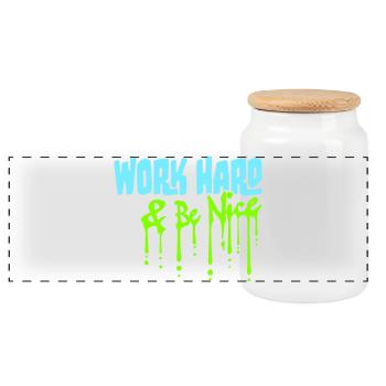 Work Hard Be Nice Motivation Positive Spirit Quote - Panoramic Cookie Jar with Wooden Lid - white - Front