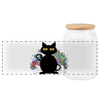 cat - Panoramic Cookie Jar with Wooden Lid - white - Front