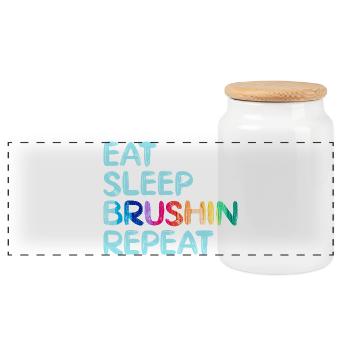Artist Painter Graphic Eat Sleep Brushin Repeat - Panoramic Cookie Jar with Wooden Lid - white - Front