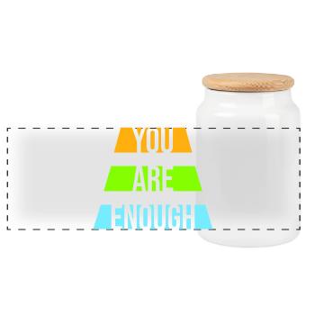 You Are Enough Selbstliebe Motivationsspruch Zitat - Panorama Keksdose mit Holzdeckel - Weiß - Vorne