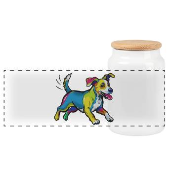 Colorful Sprinter Dog Illustration - Panoramic Cookie Jar with Wooden Lid - white - Front