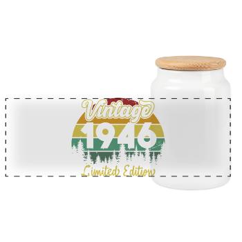 Vintage 1946 Vintage Cadeau d’anniversaire Rétro - Boîte à biscuits avec couvercle en bois - blanc - Devant