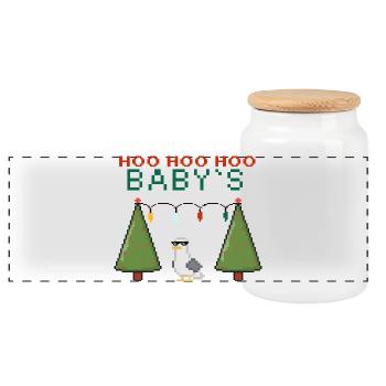 Pixel-Weihnachtsvogel mit Lichterketten - Panorama Keksdose mit Holzdeckel - Weiß - Vorne