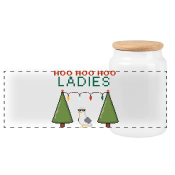 HooHooHoo Pixel Noël Femme - Boîte à biscuits avec couvercle en bois - blanc - Devant
