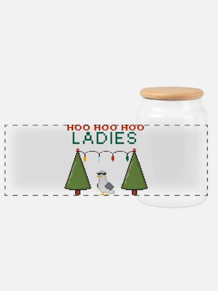 HooHooHoo Damen Pixel Weihnacht - Panorama Keksdose mit Holzdeckel - Weiß