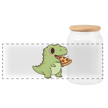 T-Rex mange une pizza - Boîte à biscuits avec couvercle en bois - blanc - Devant