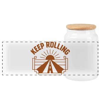 Keep Rolling – Immer weiterfahren - Panorama Keksdose mit Holzdeckel - Weiß - Vorne