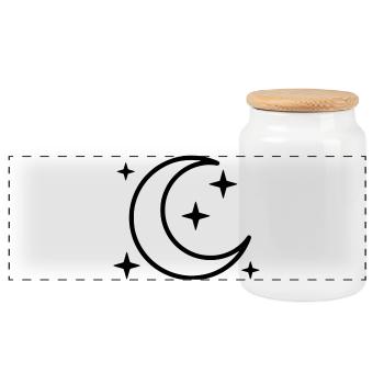 Crescent Moon & Stars | Magic Night - Panoramic Cookie Jar with Wooden Lid - white - Front