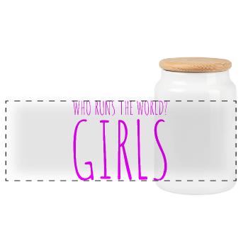 Women Power Who Runs The World Girls Power Girl - Panoramic Cookie Jar with Wooden Lid - white - Front