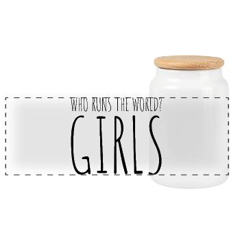 Les femmes : le pouvoir qui dirige le monde, les filles, les filles : la fille - Boîte à biscuits avec couvercle en bois - blanc - Devant