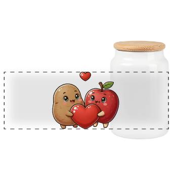 Amitié Kawaii Pomme et Pâte - Boîte à biscuits avec couvercle en bois - blanc - Devant