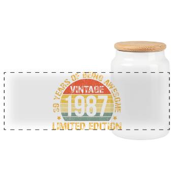 Vintage 1987 Motif d’anniversaire Édition Limitée - Boîte à biscuits avec couvercle en bois - blanc - Devant