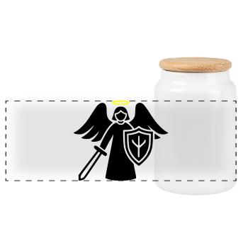 Guardian Angel Warrior with Shield Pictogram - Panoramic Cookie Jar with Wooden Lid - white - Front