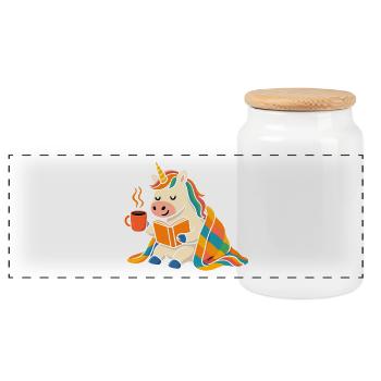 Mignon t-shirt de lecture et de café licorne confortable - Boîte à biscuits avec couvercle en bois - blanc - Devant