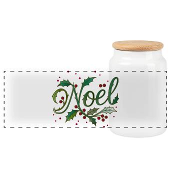 Christmas "Noël" design with holly - Panoramic Cookie Jar with Wooden Lid - white - Front