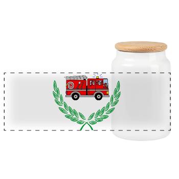Camion de pompiers en couronne de laurier - Boîte à biscuits avec couvercle en bois - blanc - Devant