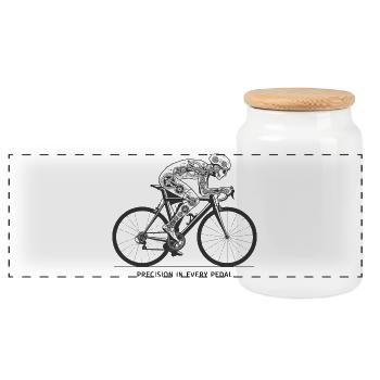 Geargebundener Skeleton-Radfahrer - Panorama Keksdose mit Holzdeckel - Weiß - Vorne