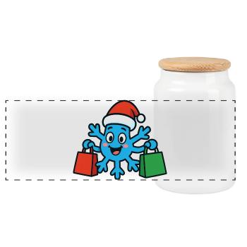 Le flocon de neige de Noël achète des cadeaux - Boîte à biscuits avec couvercle en bois - blanc - Devant