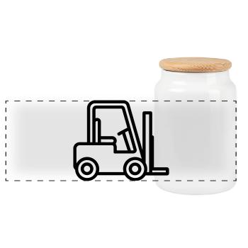 Chariot élévateur - Boîte à biscuits avec couvercle en bois - blanc - Devant