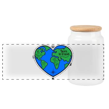 born to travel - Panoramic Cookie Jar with Wooden Lid - white - Front