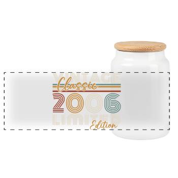 2006 Vintage Retro Birthday Gift - Panoramic Cookie Jar with Wooden Lid - white - Front