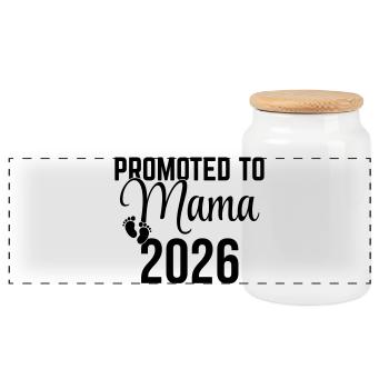 Promue Mama 2026 – Conception de la future mère - Boîte à biscuits avec couvercle en bois - blanc - Devant