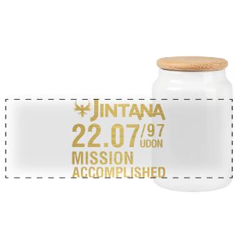 Jintana 22.07.97 Mission Accomplished Udon Birthda - Panorama Keksdose mit Holzdeckel - Weiß - Vorne