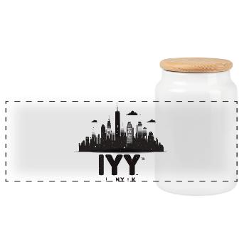 New York Skyline Silhouette Schwarz Weiss - Panorama Keksdose mit Holzdeckel - Weiß - Vorne
