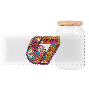 Psychedelic Seven Flowers - Panoramic Cookie Jar with Wooden Lid - white - Front