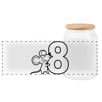 Maus mit Zahl Acht Cartoon Illustration - Panorama Keksdose mit Holzdeckel - Weiß - Vorne