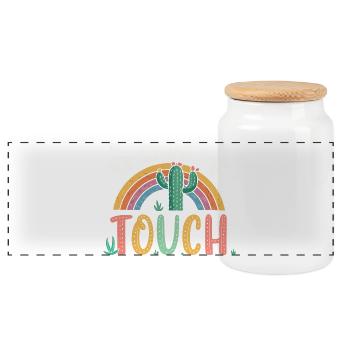 Rainbow Cactus Do Not Touch - Panoramic Cookie Jar with Wooden Lid - white - Front