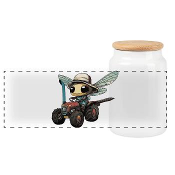 Libelle Traktor Farmer - Panorama Keksdose mit Holzdeckel - Weiß - Vorne