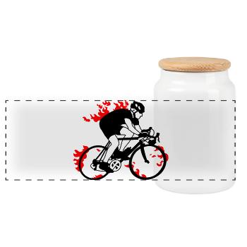 Road cyclists - Panoramic Cookie Jar with Wooden Lid - white - Front