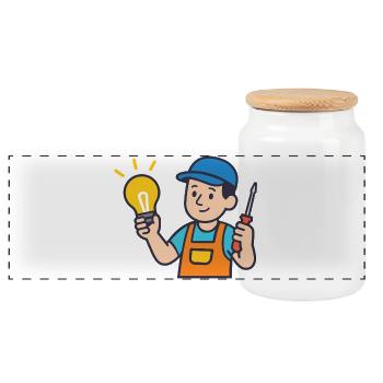 Craftsman with light bulb and screwdriver - Panoramic Cookie Jar with Wooden Lid - white - Front
