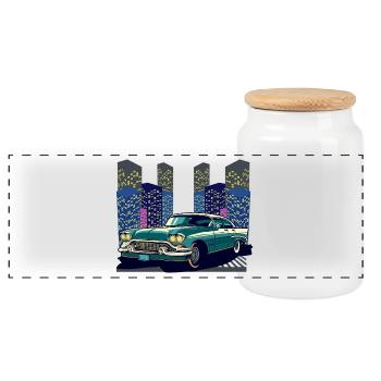 Soirée néon de runabout urbain vintage - Boîte à biscuits avec couvercle en bois - blanc - Devant