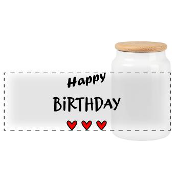 HAPPY BIRTHDAY. CHRISTMAS. YEAR. ANNIVERSARY - Panoramic Cookie Jar with Wooden Lid - white - Front