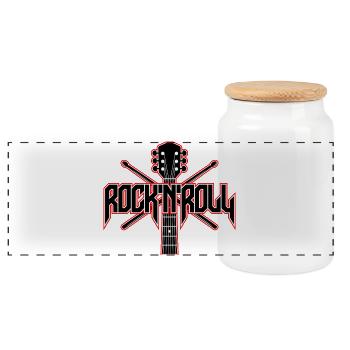 Guitare et baguettes de batterie rock 'n' roll - Boîte à biscuits avec couvercle en bois - blanc - Devant
