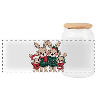 Christmas Bunny Family in Ugly Christmas - Panoramic Cookie Jar with Wooden Lid - white - Front