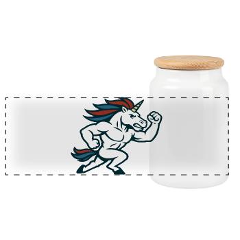 Running Power Unicorn Athletic Mascot Design - Panoramic Cookie Jar with Wooden Lid - white - Front