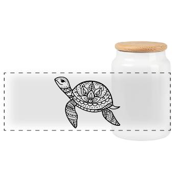 Illustration de la mer tortue bohème style bohème - Boîte à biscuits avec couvercle en bois - blanc - Devant