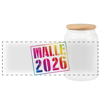 Malle 2026 Bunt Mallorca - Panorama Keksdose mit Holzdeckel - Weiß - Vorne