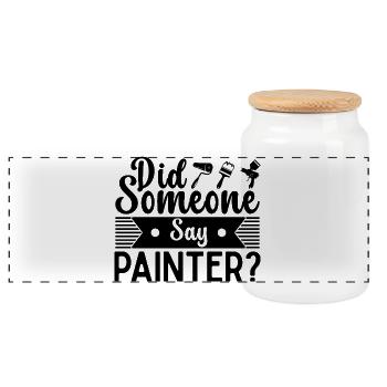 Funny Gifts for Home Painters Professional Painter Ideas - Panoramic Cookie Jar with Wooden Lid - white - Front
