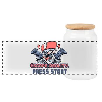 Évasion de la réalité | Appuyez sur Start Gaming Merch - Boîte à biscuits avec couvercle en bois - blanc - Devant